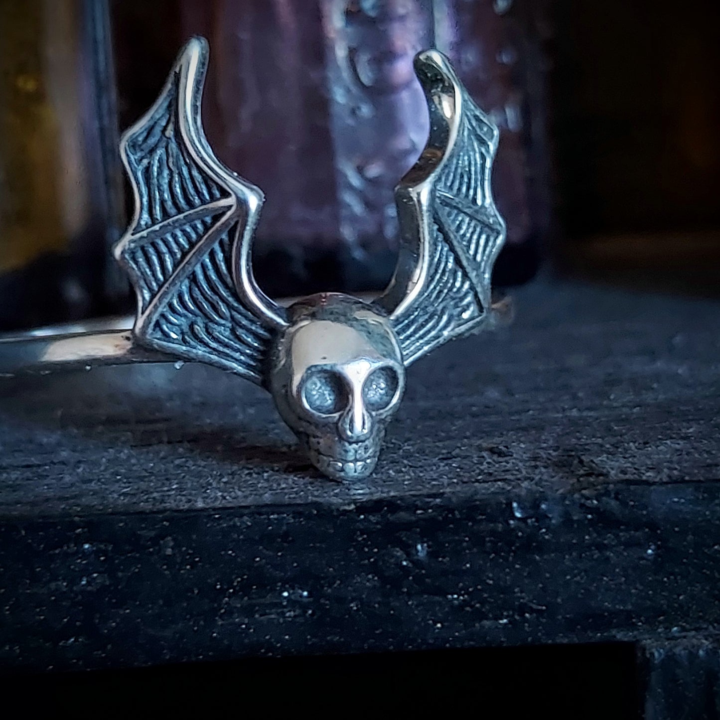 Sterling Silver Skull Bat Ring