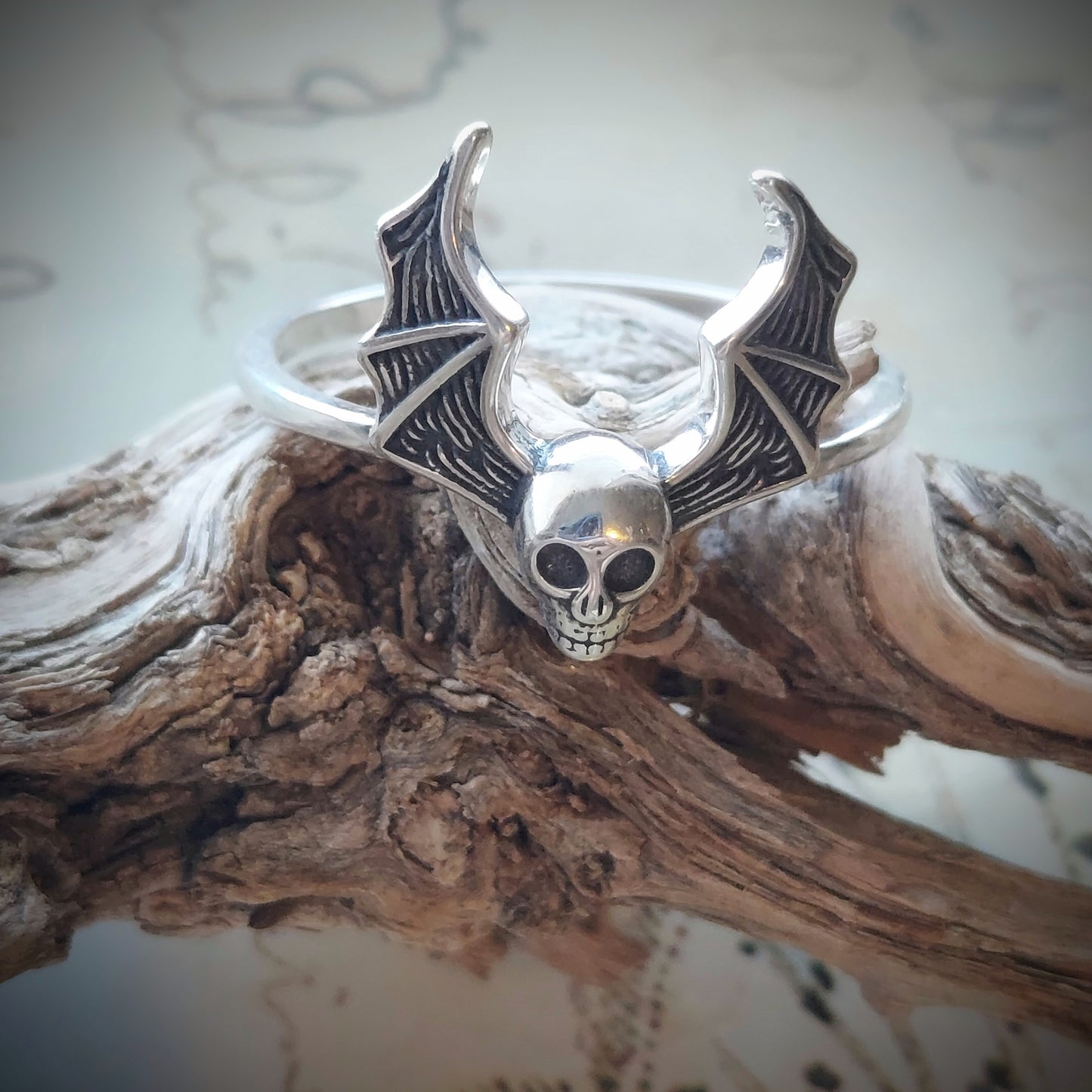 Sterling Silver Skull Bat Ring