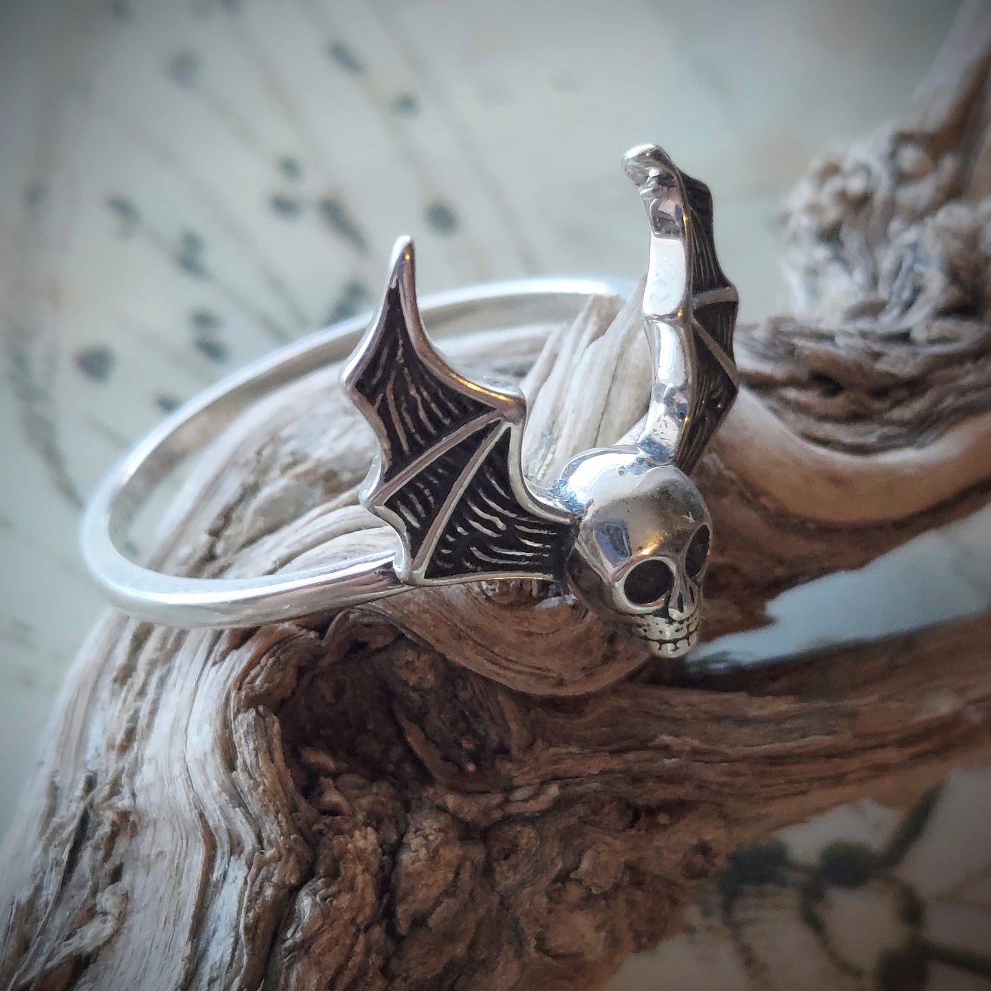 Sterling Silver Skull Bat Ring