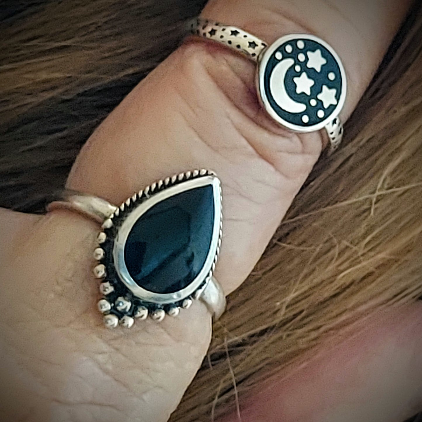 Sterling Silver Teardrop Black Onyx Ring