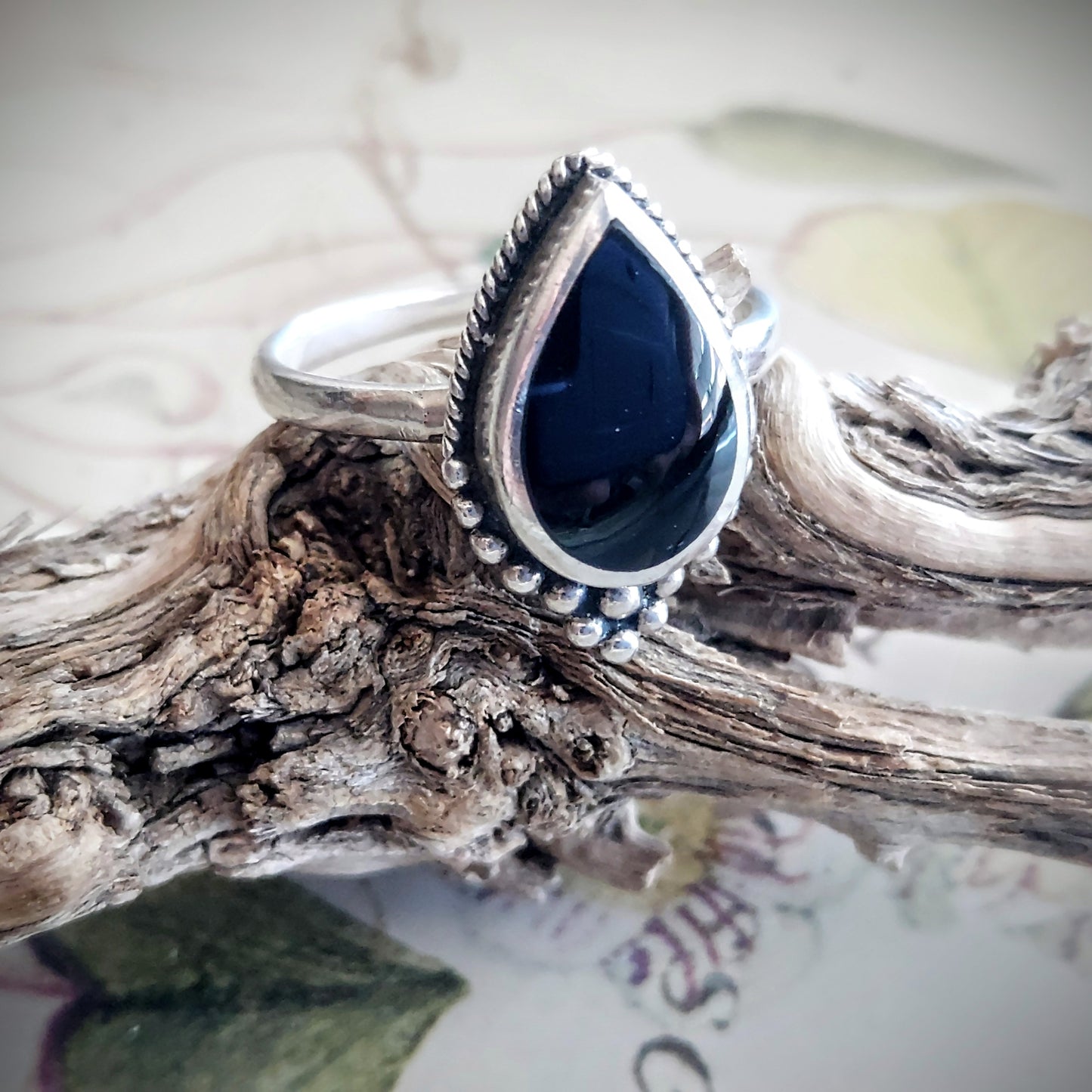 Sterling Silver Teardrop Black Onyx Ring