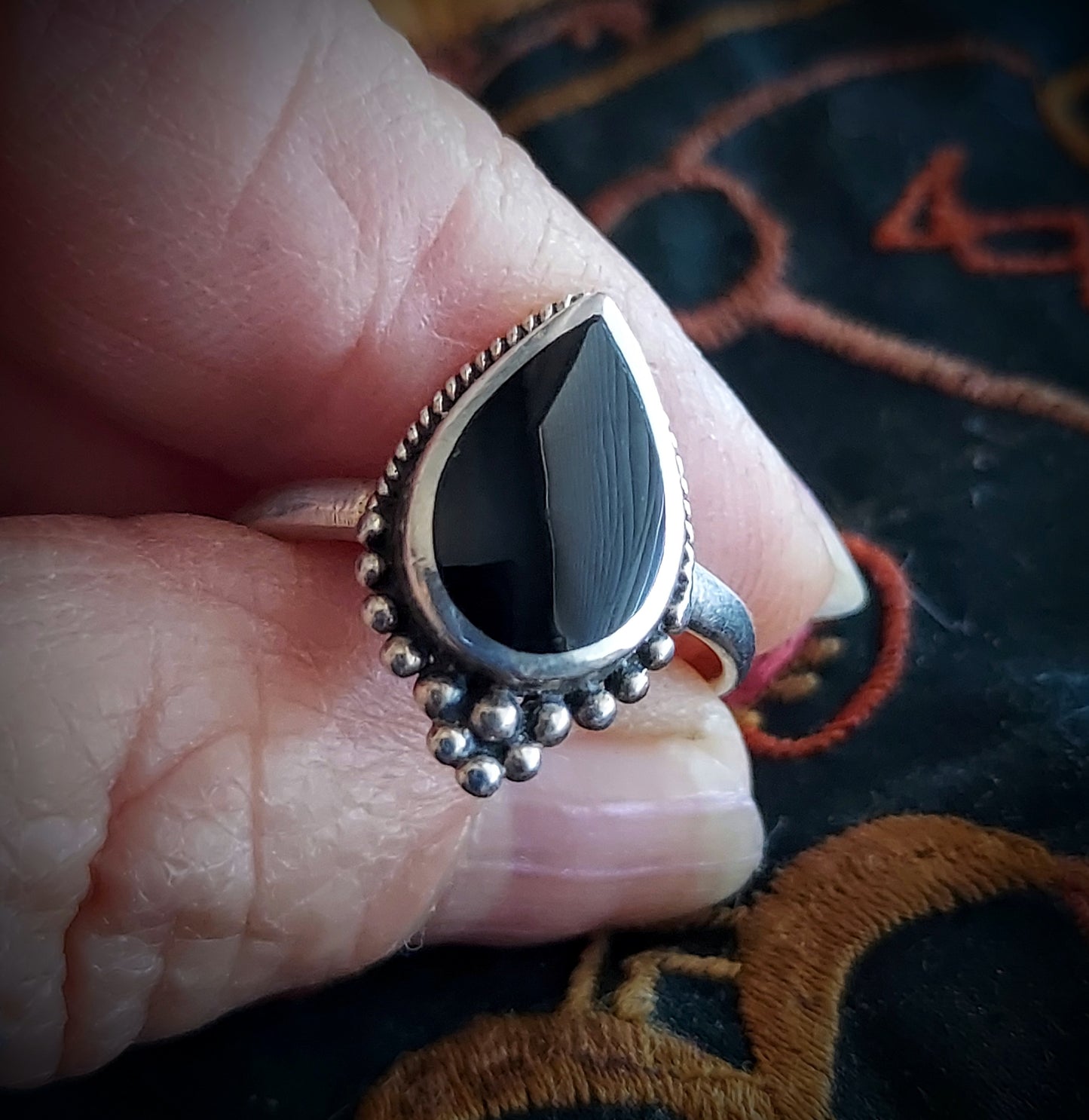 Sterling Silver Teardrop Black Onyx Ring