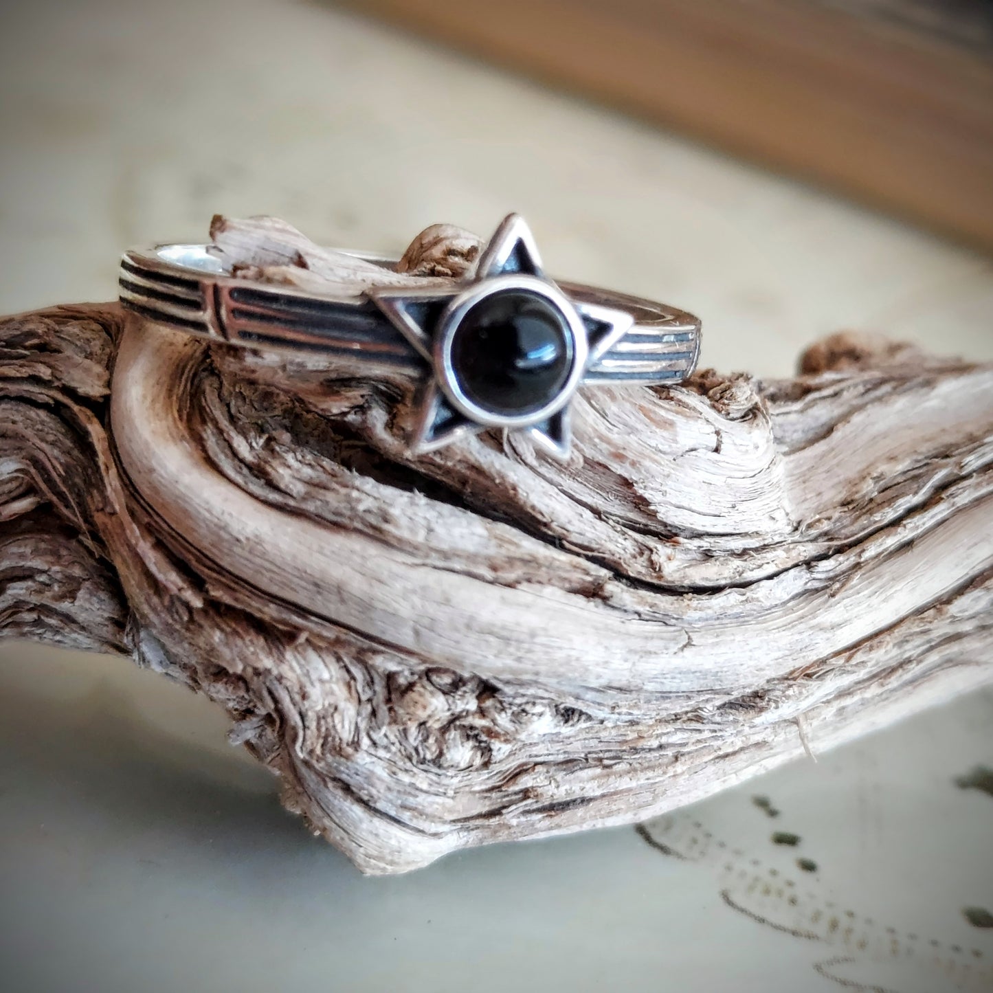 Sterling Silver Star with Black Onyx Ring