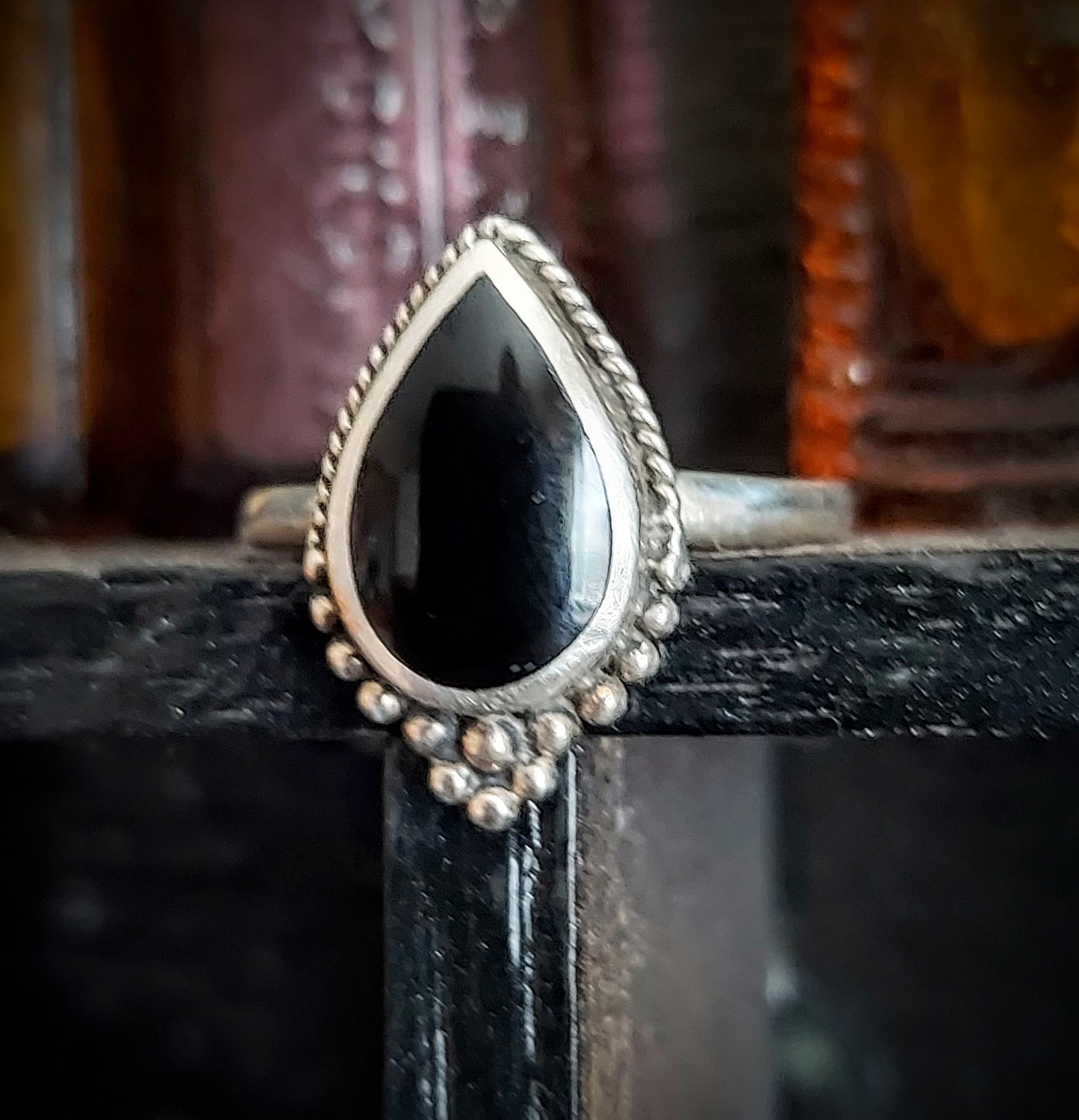 Sterling Silver Teardrop Black Onyx Ring