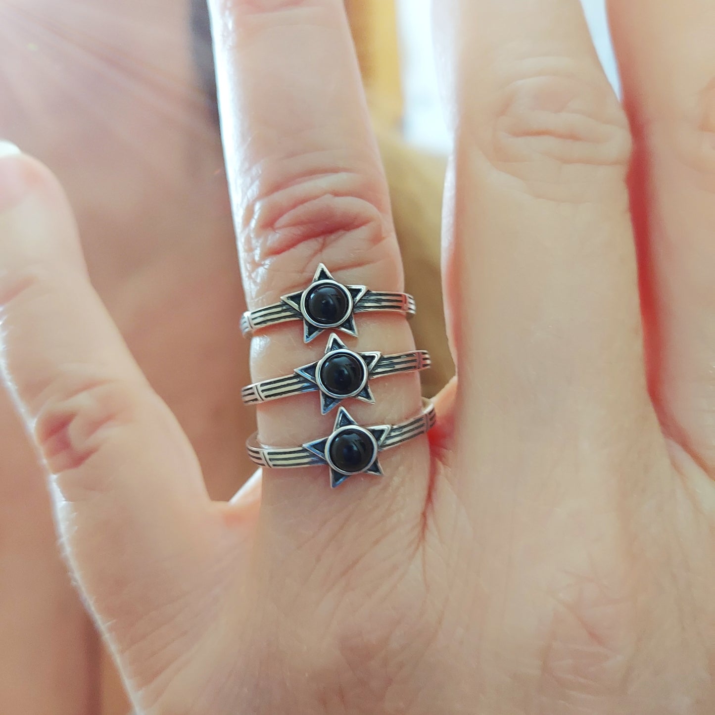 Sterling Silver Star with Black Onyx Ring