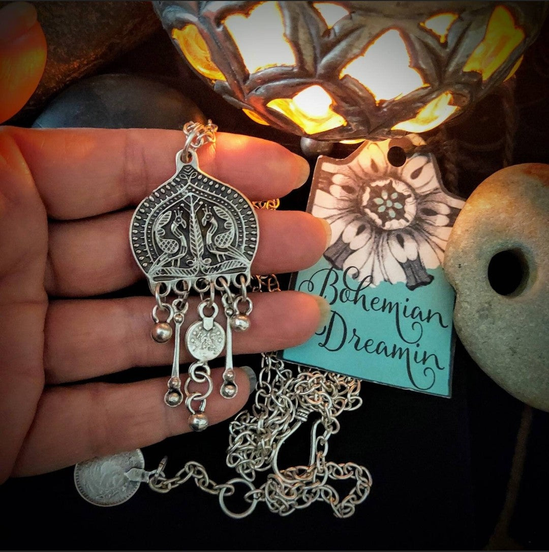 Long Peacock Coin Necklace