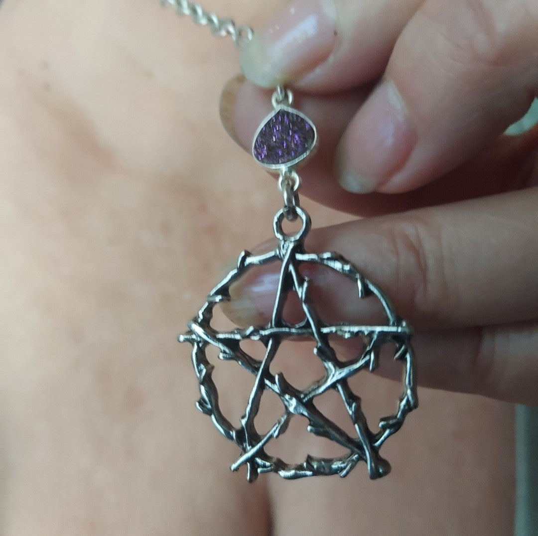Pentagram with Purple Druzy Necklace