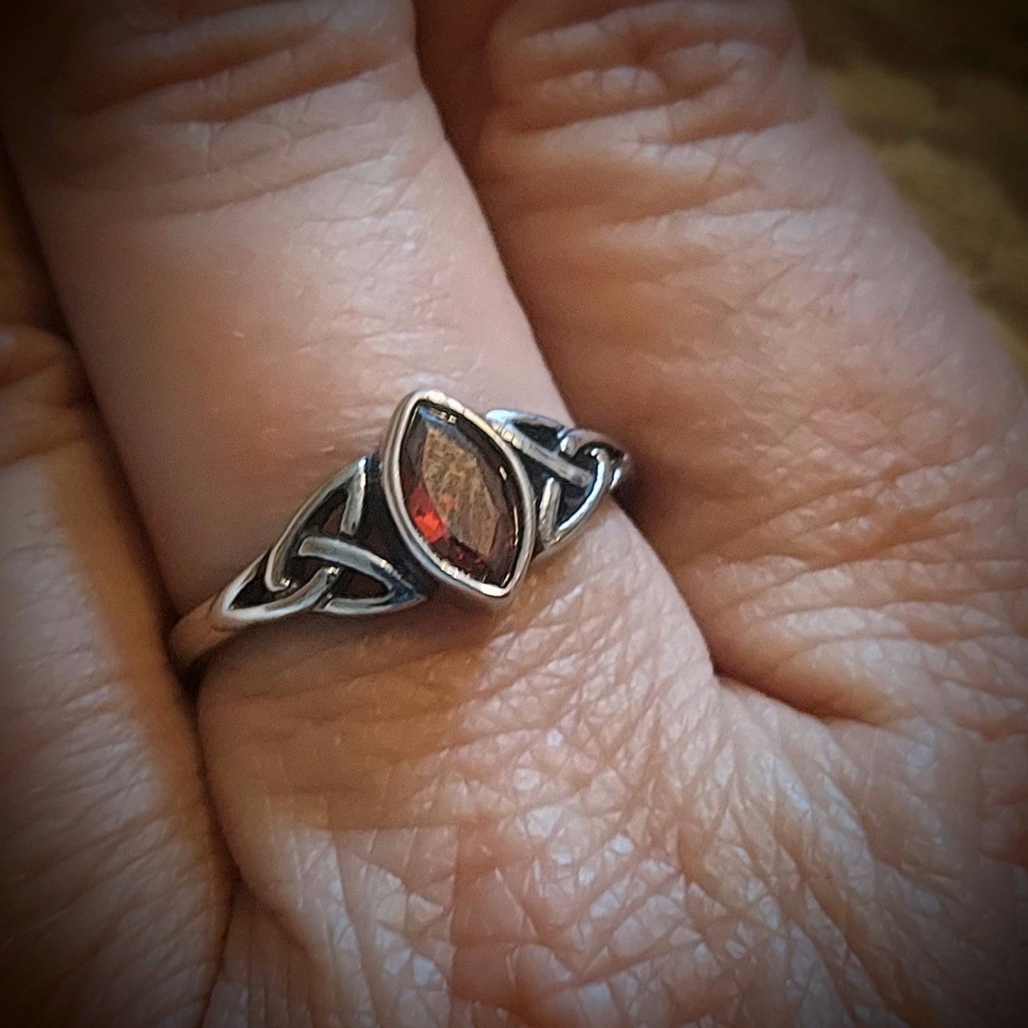 Celtic Ring With Red Zircon