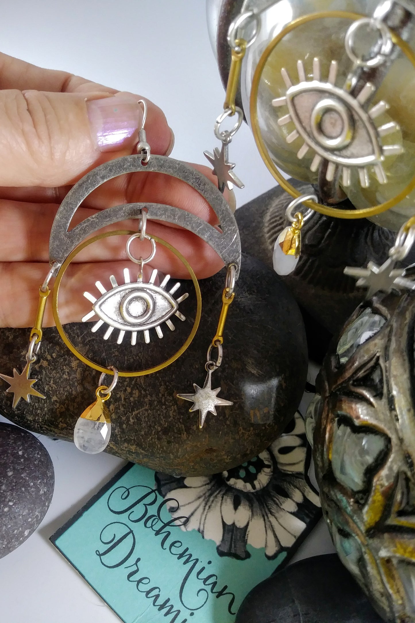 Boho eye earrings in bohemian jewelry