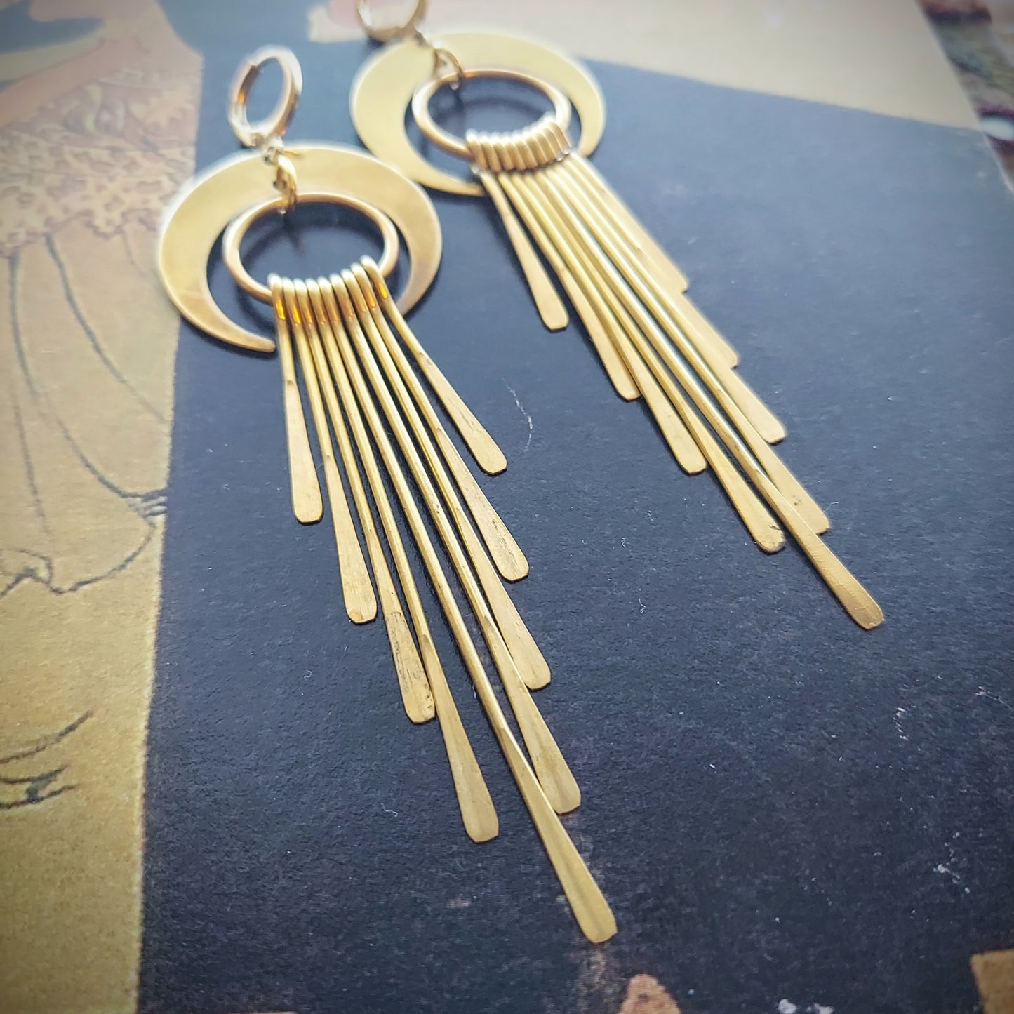 Crescent Moon Fringe Earrings