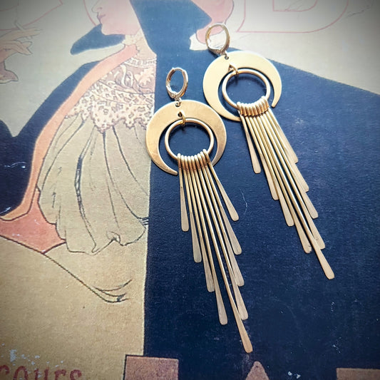 Crescent Moon Fringe Earrings