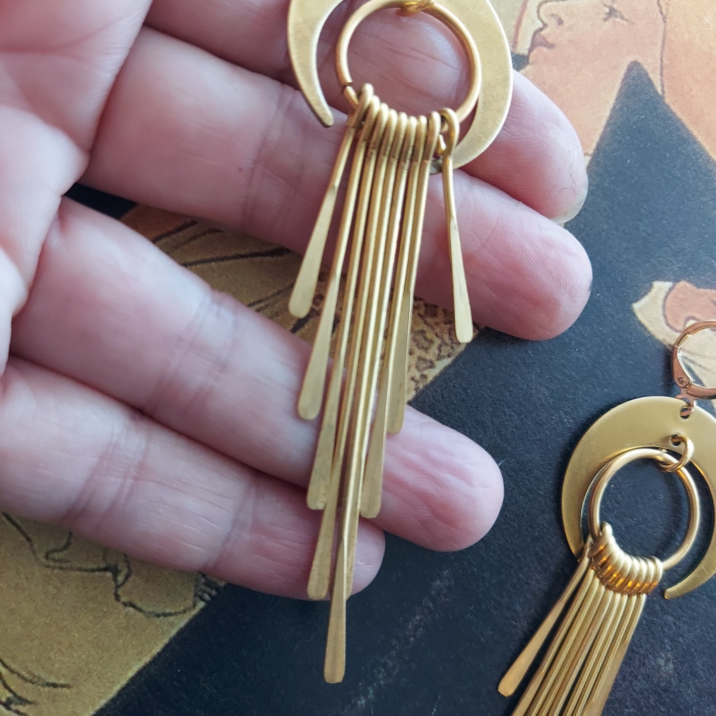 Crescent Moon Fringe Earrings