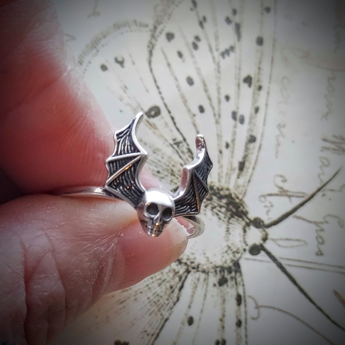 Sterling Silver Skull Bat Ring