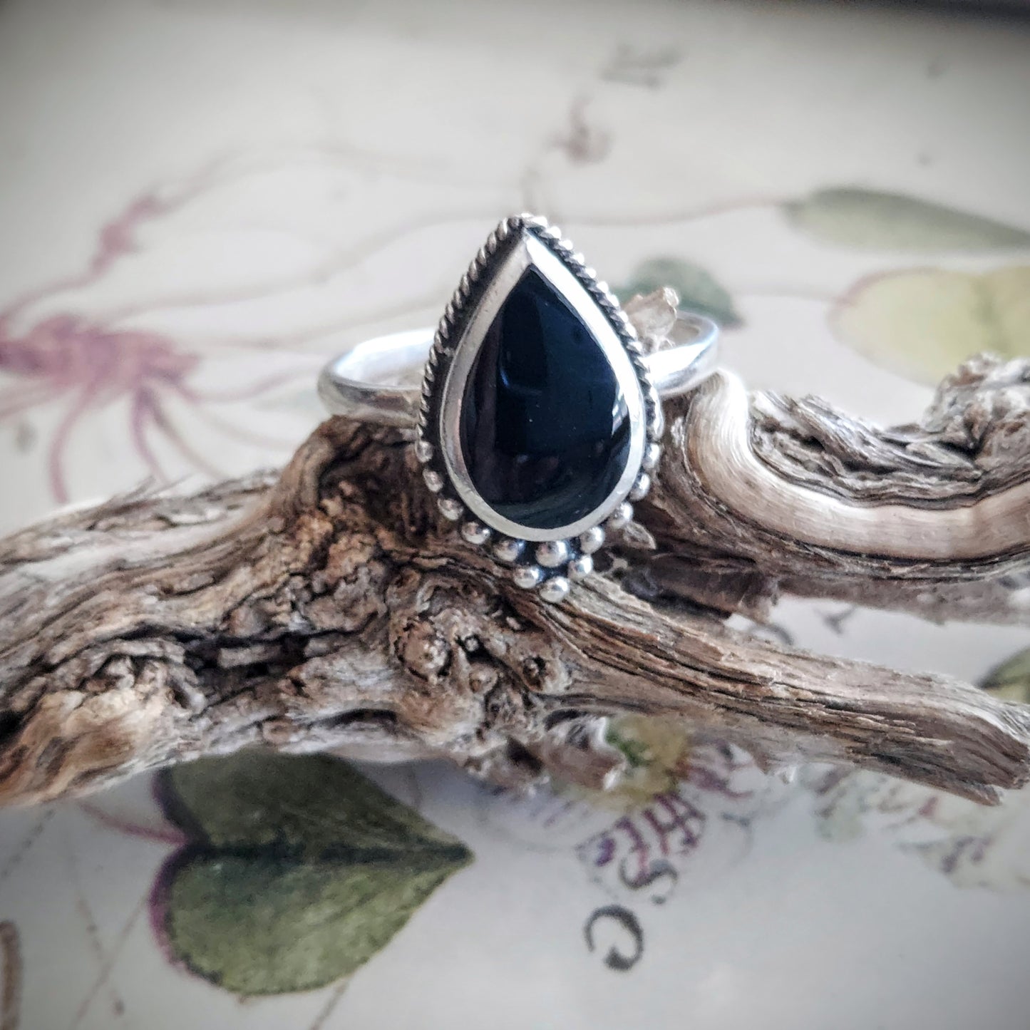 Sterling Silver Teardrop Black Onyx Ring