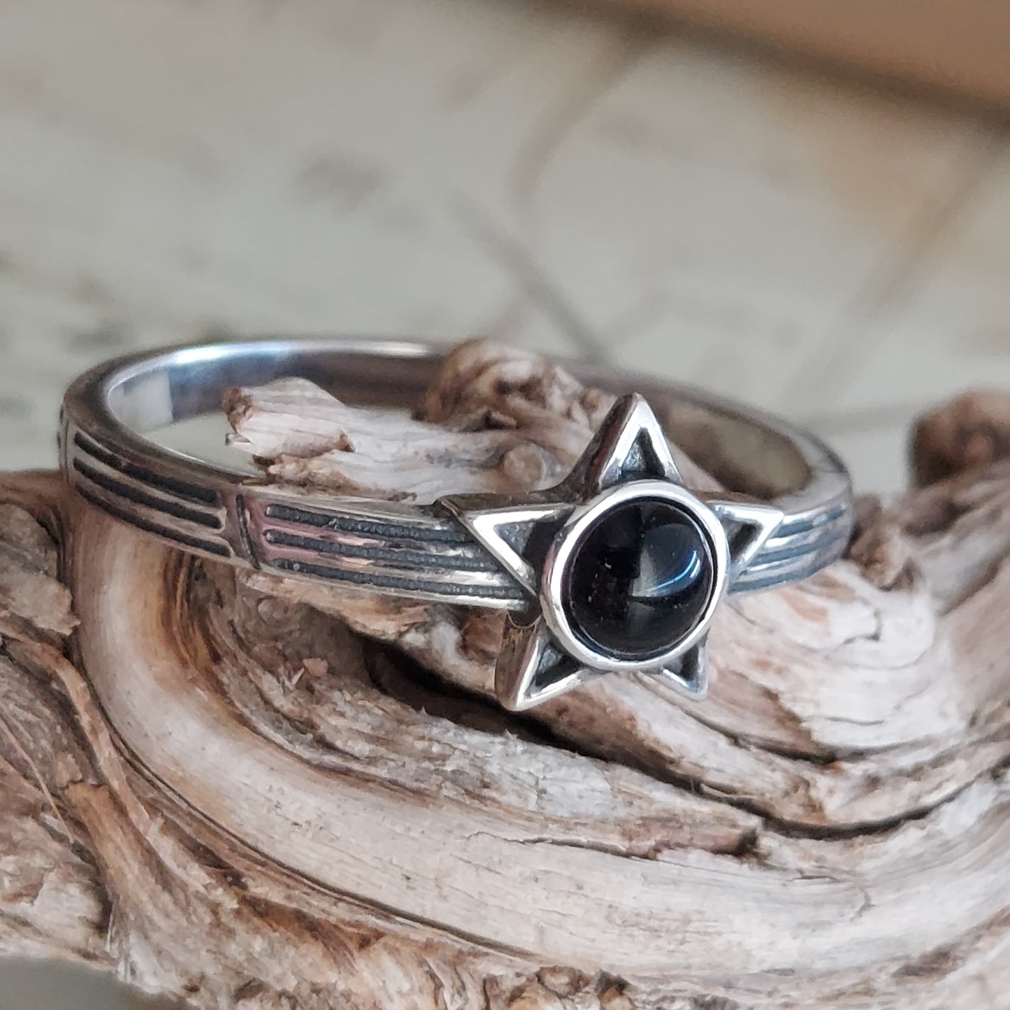 Sterling Silver Star with Black Onyx Ring