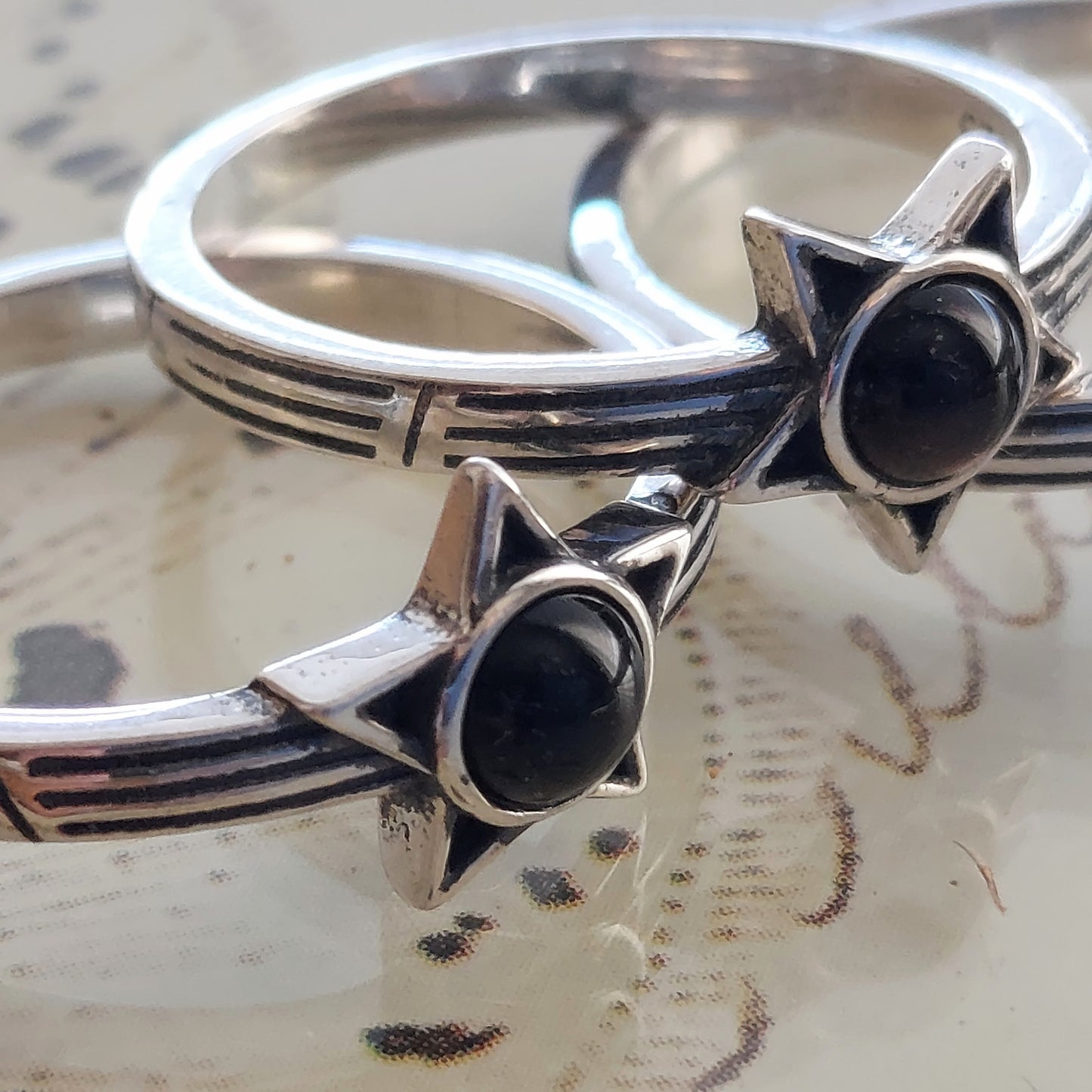 Sterling Silver Star with Black Onyx Ring