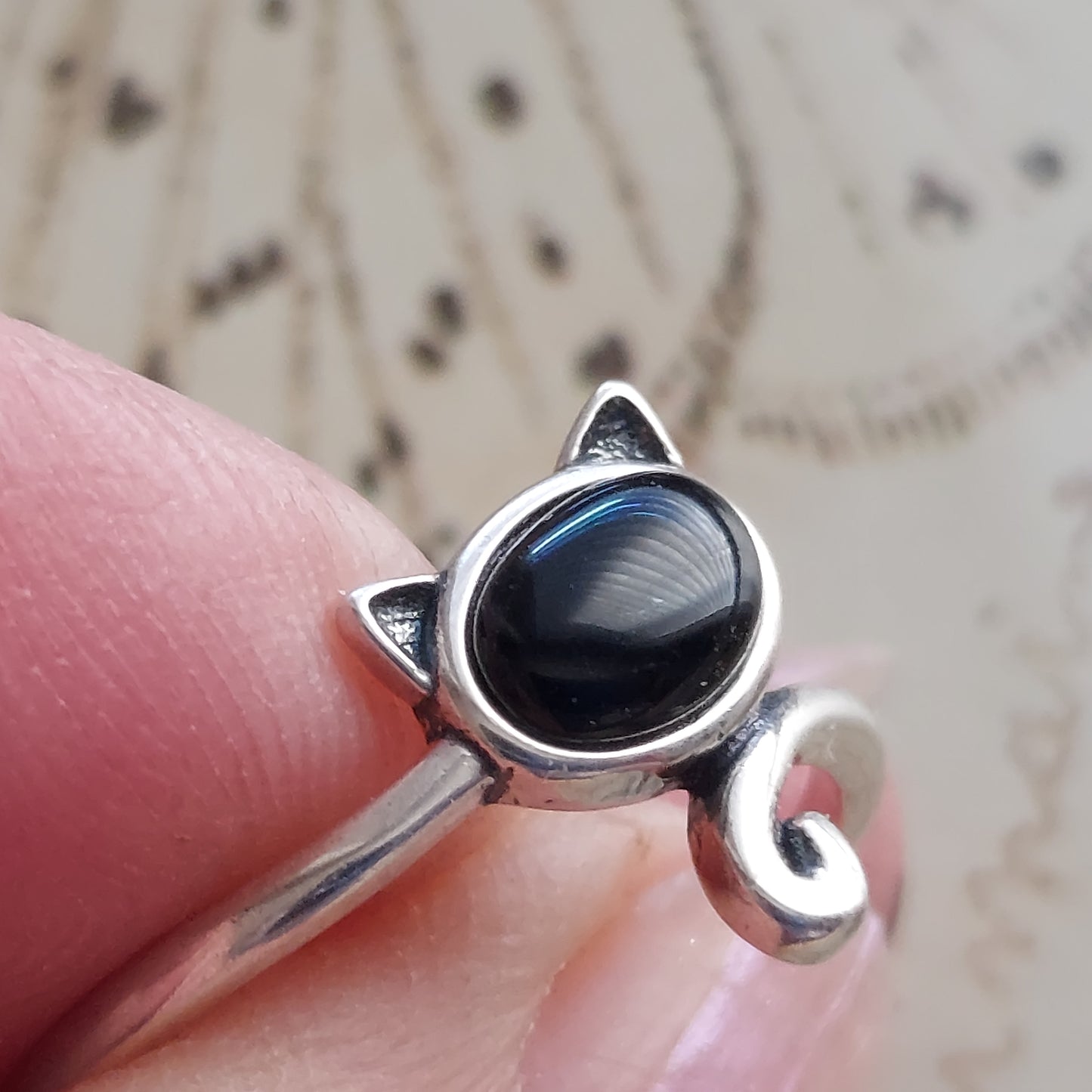 Sterling Silver Cat Black Onyx Ring