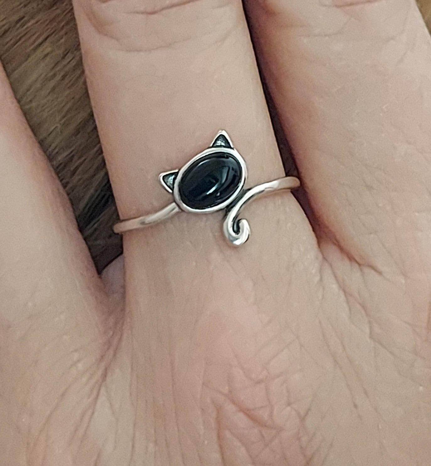 Sterling Silver Cat Black Onyx Ring