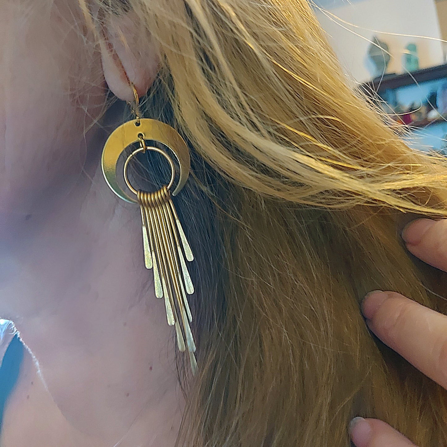 Crescent Moon Fringe Earrings