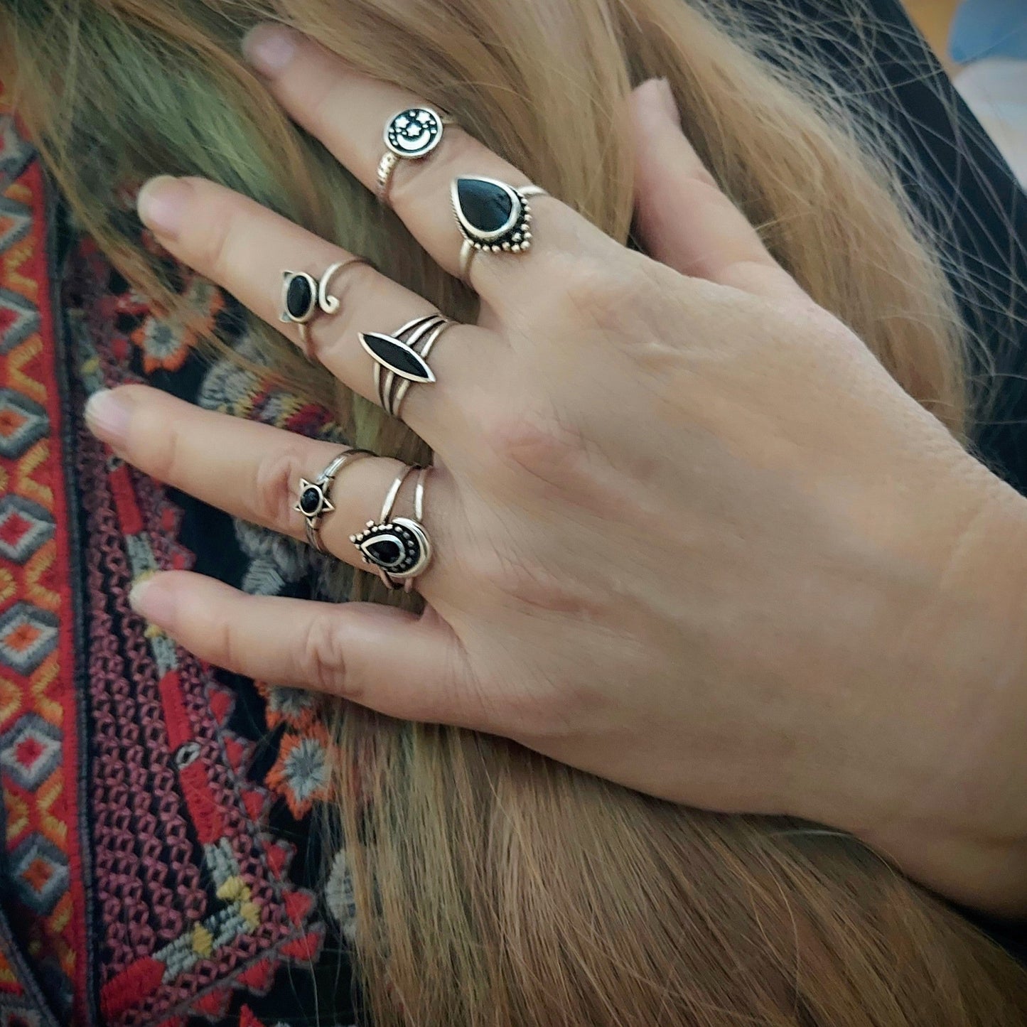 Sterling Silver Star with Black Onyx Ring