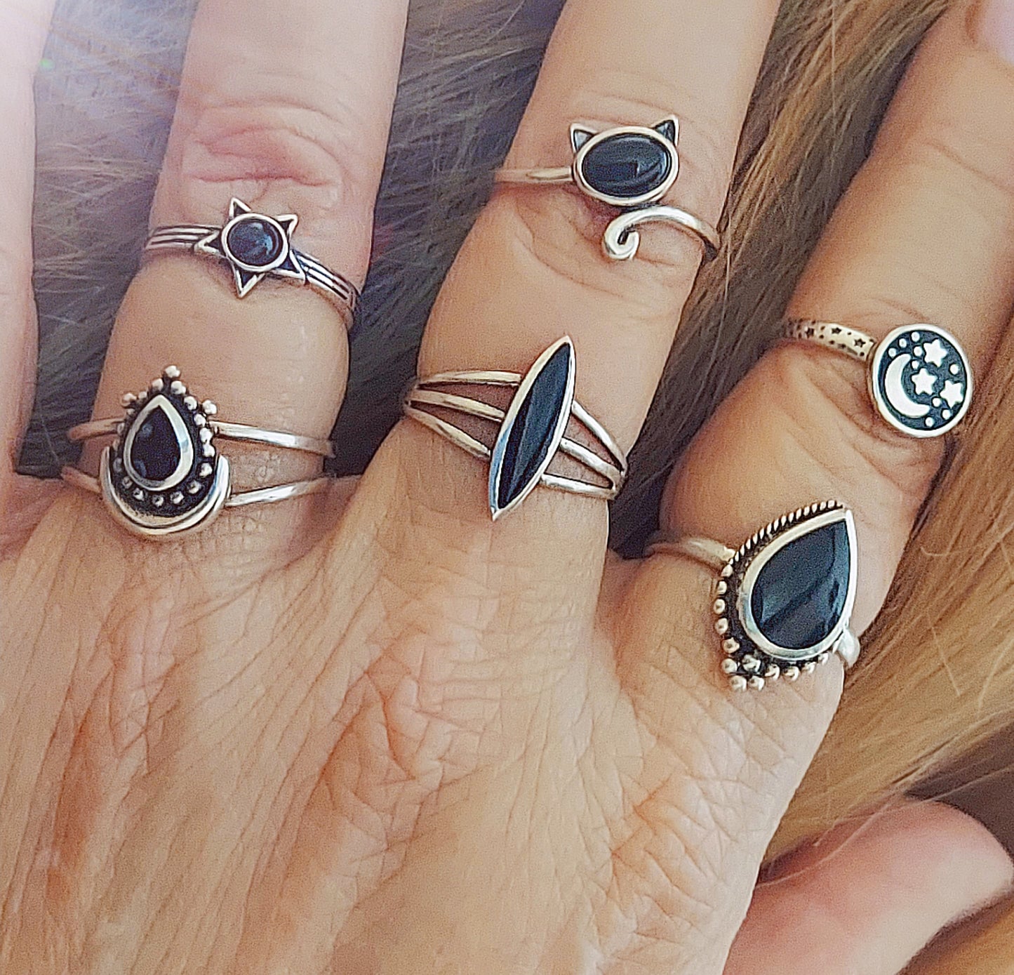 Sterling Silver Teardrop Black Onyx Ring