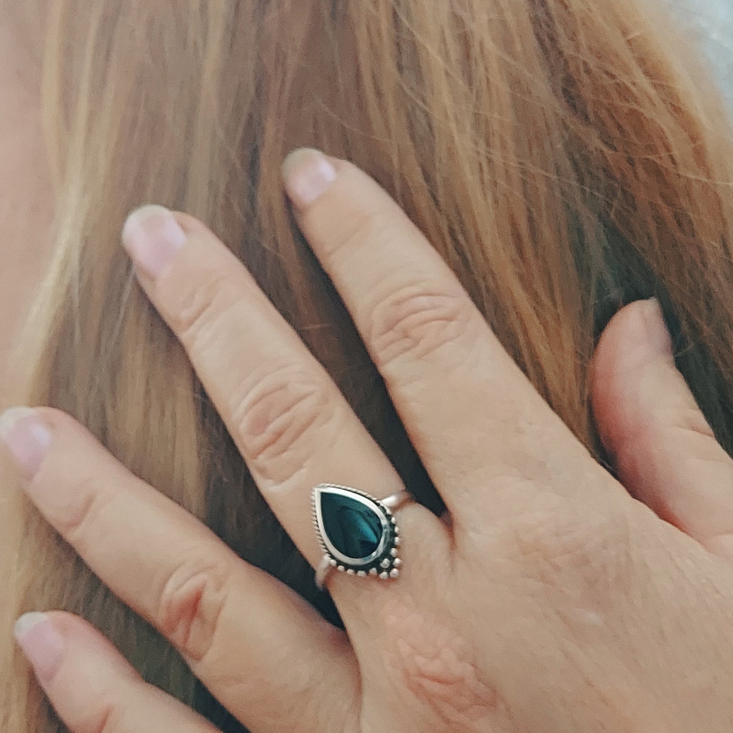 Sterling Silver Teardrop Black Onyx Ring