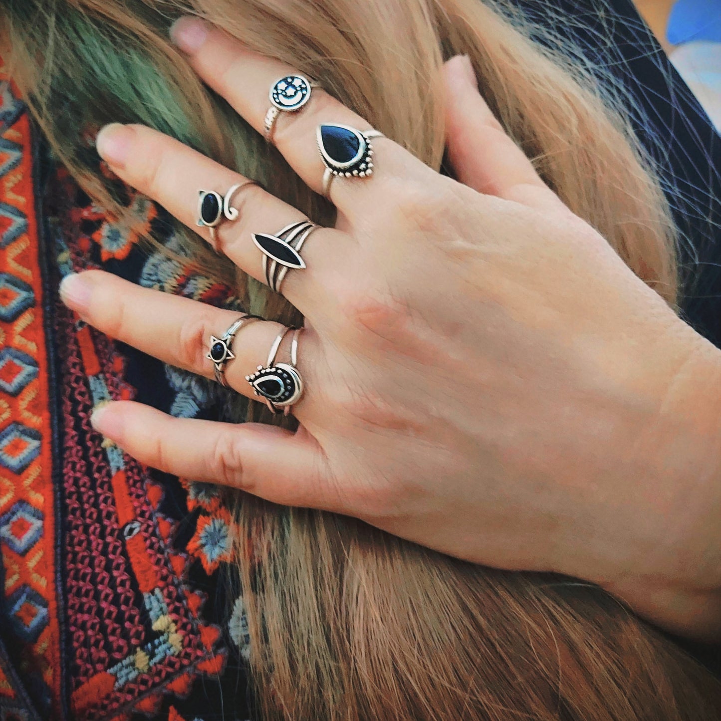 Sterling Silver Teardrop Black Onyx Ring
