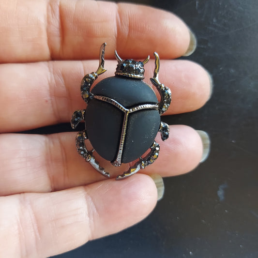 Black Beetle Bug Brooch Pin