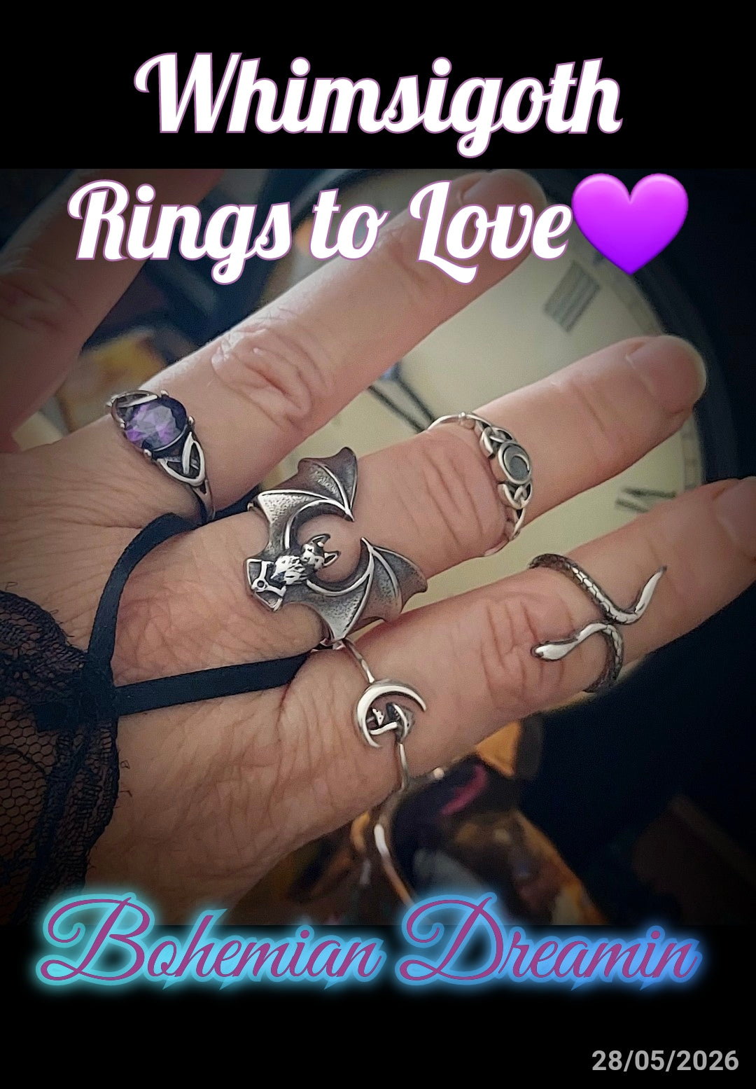 Sterling Silver Mushroom in Moon Ring