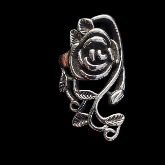 Rose with Swirling Leaves Ring