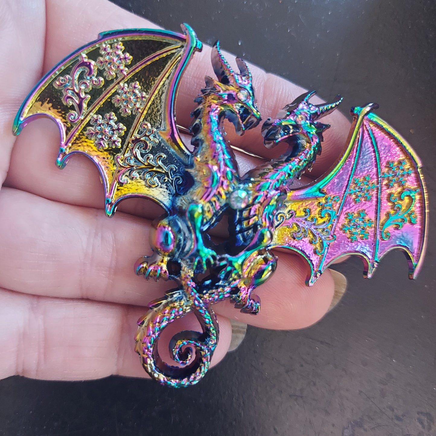 Rainbow Double Dragon Brooch Pin