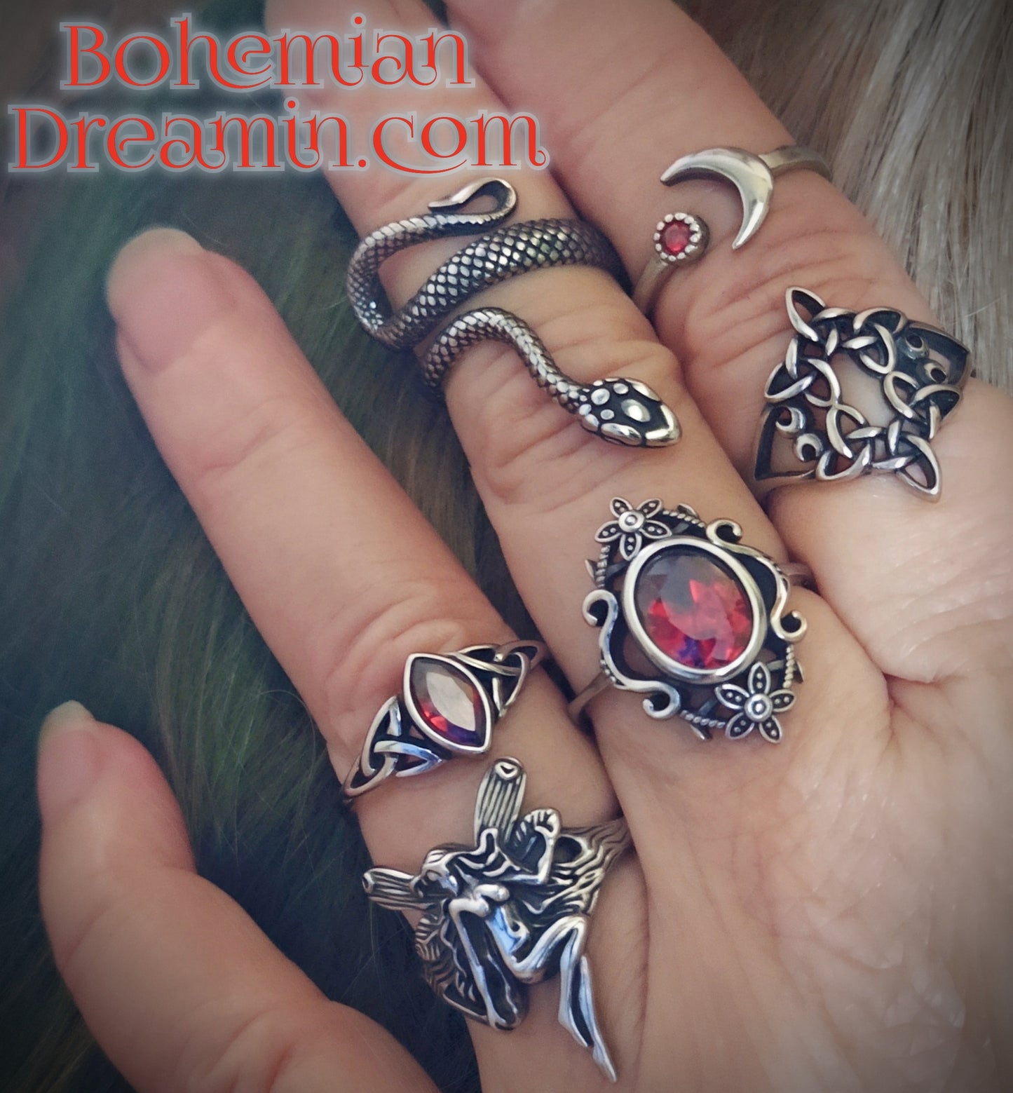 Floral Gothic Ring With Red Zircon