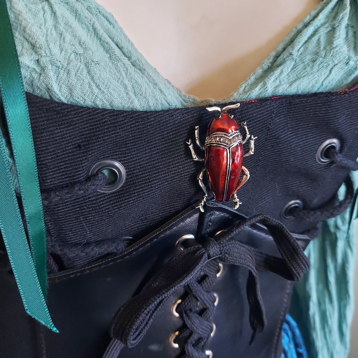 Red Brown Beetle Bug Brooch Pin