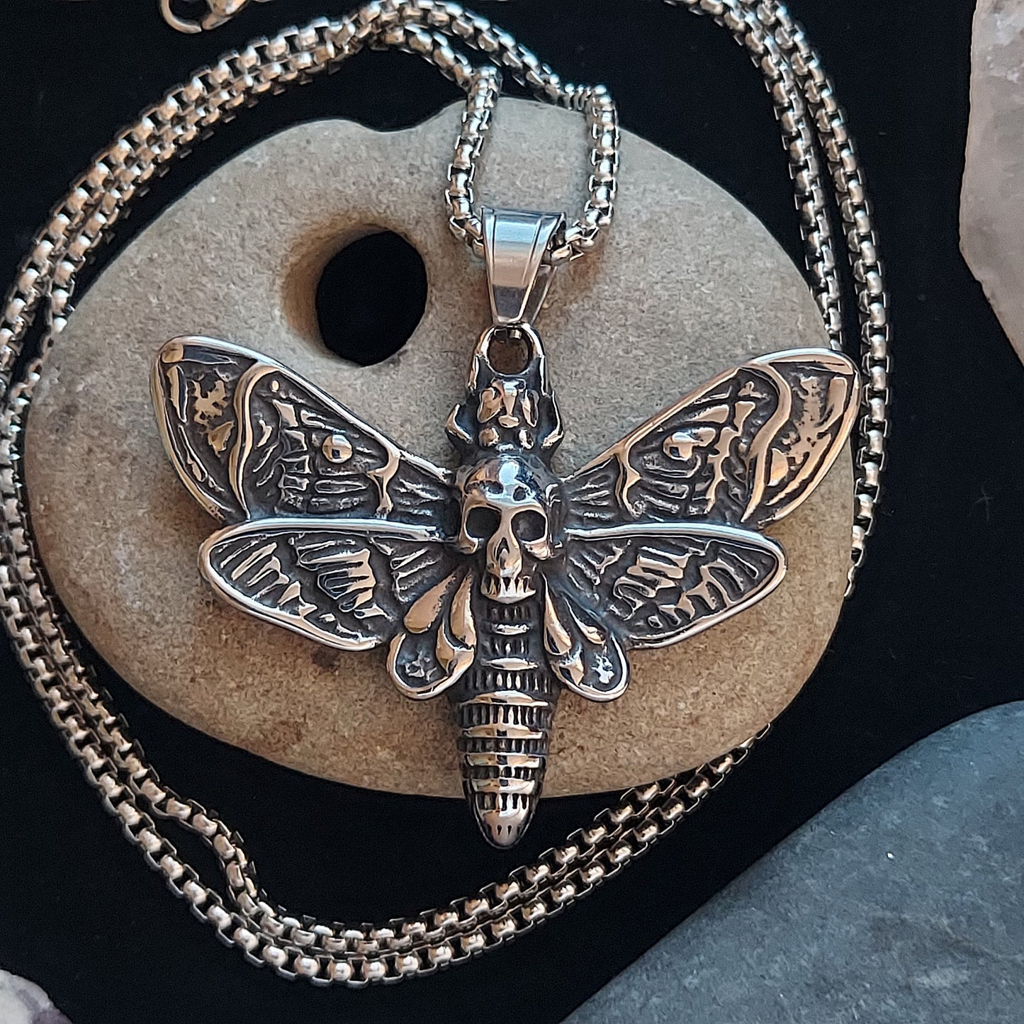 Death's Head Moth Steel Necklace
