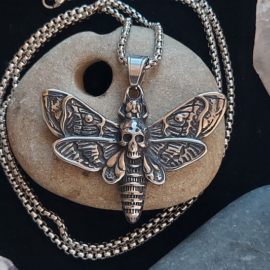Death's Head Moth Steel Necklace