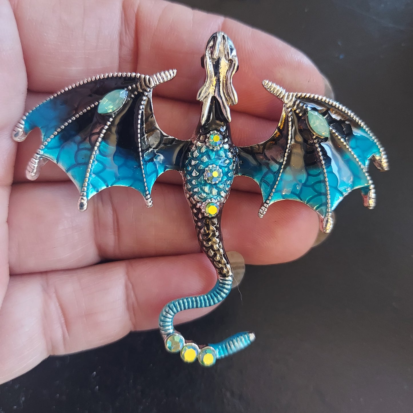 Sky Blue Flying Dragon Brooch Pin