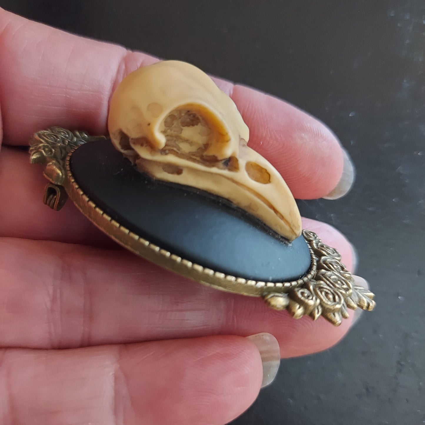Raven Skull Brooch Pin