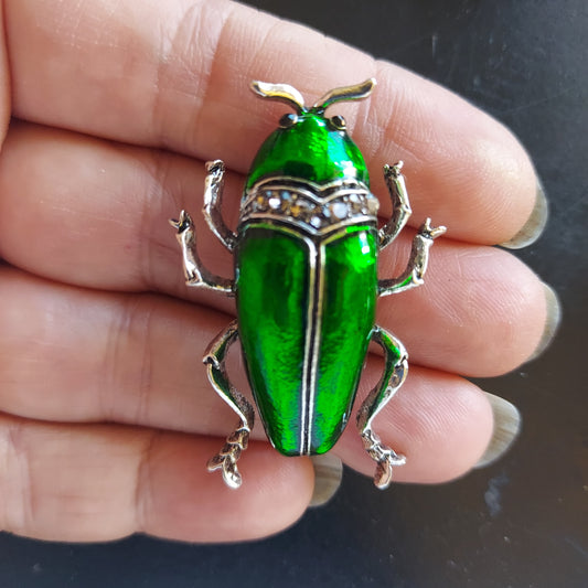 Green Beetle Bug Brooch Pin