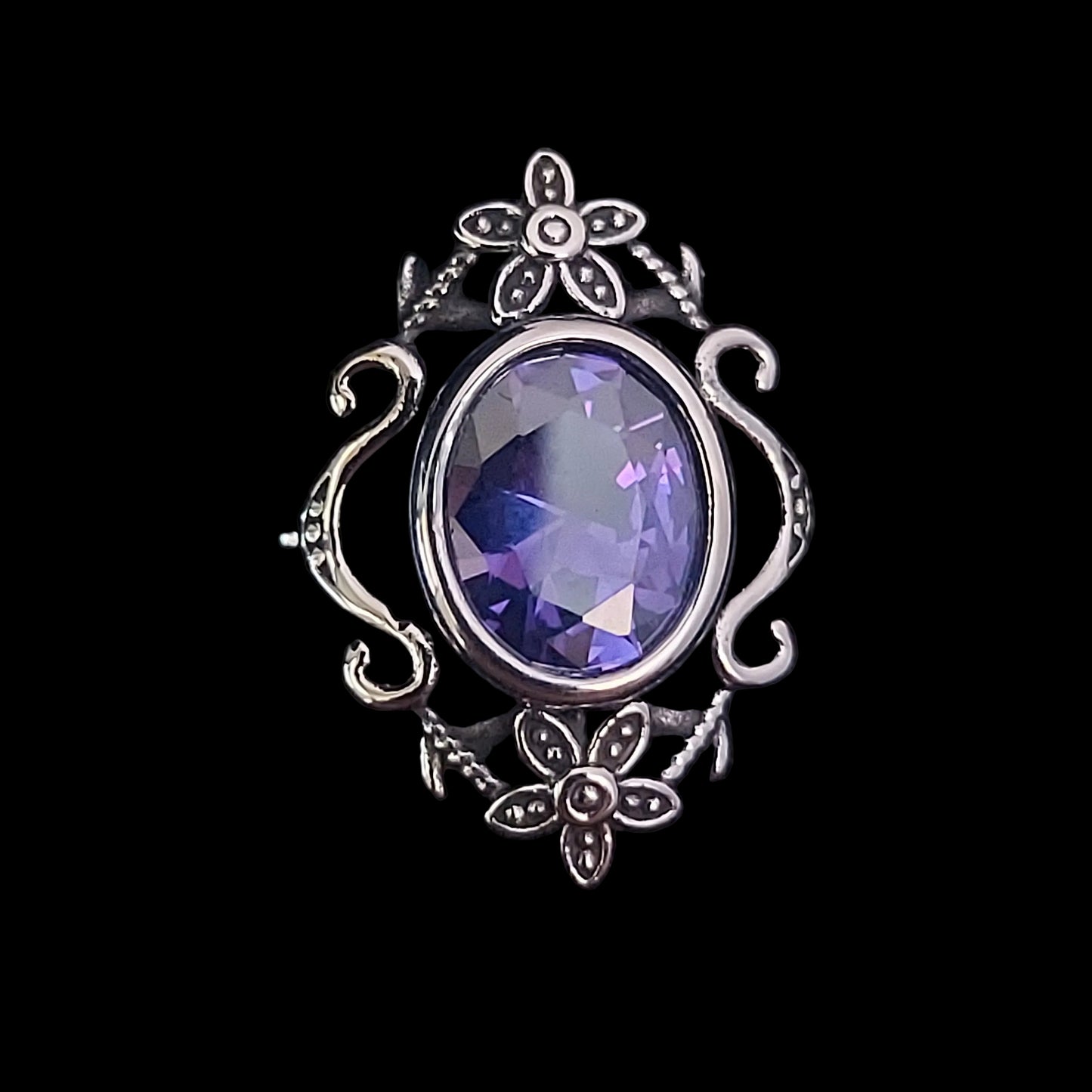 Floral Gothic Ring With Purple Zircon