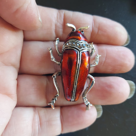 Red Brown Beetle Bug Brooch Pin