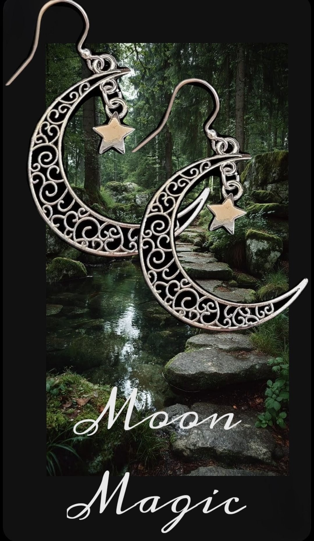 Crescent Moon and Star Earrings Silver