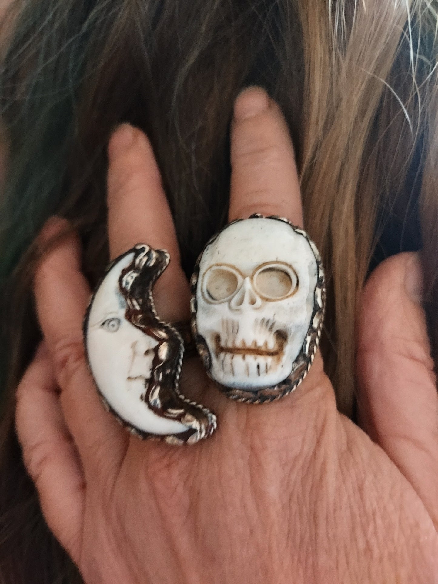 Skull Carved Bone Ring