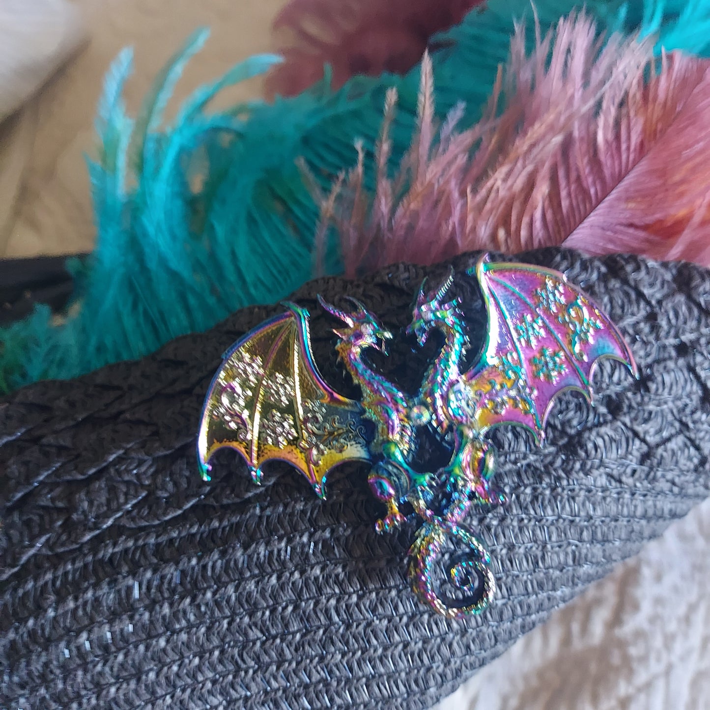 Rainbow Double Dragon Brooch Pin