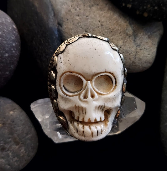 Skull Carved Bone Ring