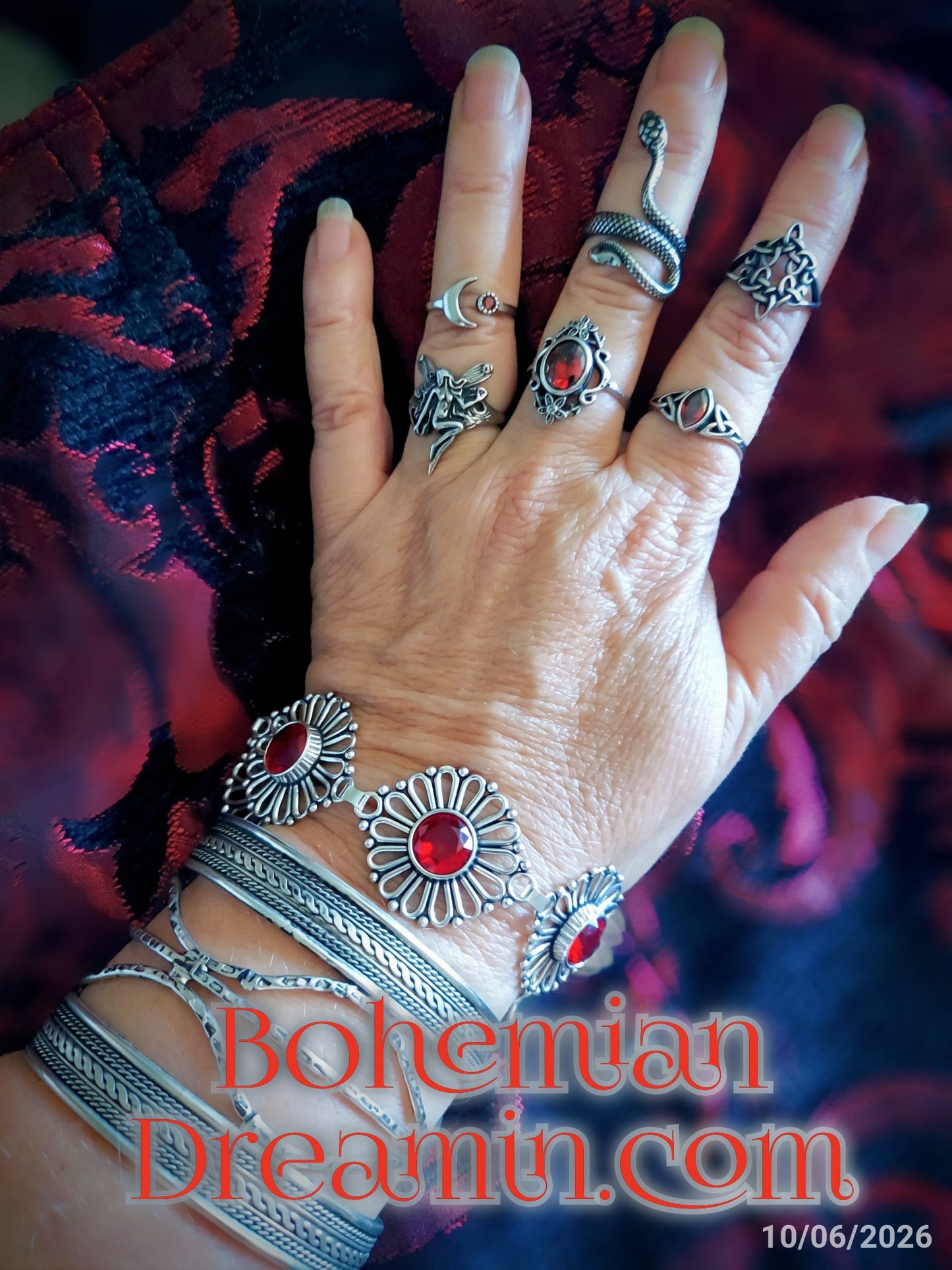 Floral Gothic Ring With Red Zircon