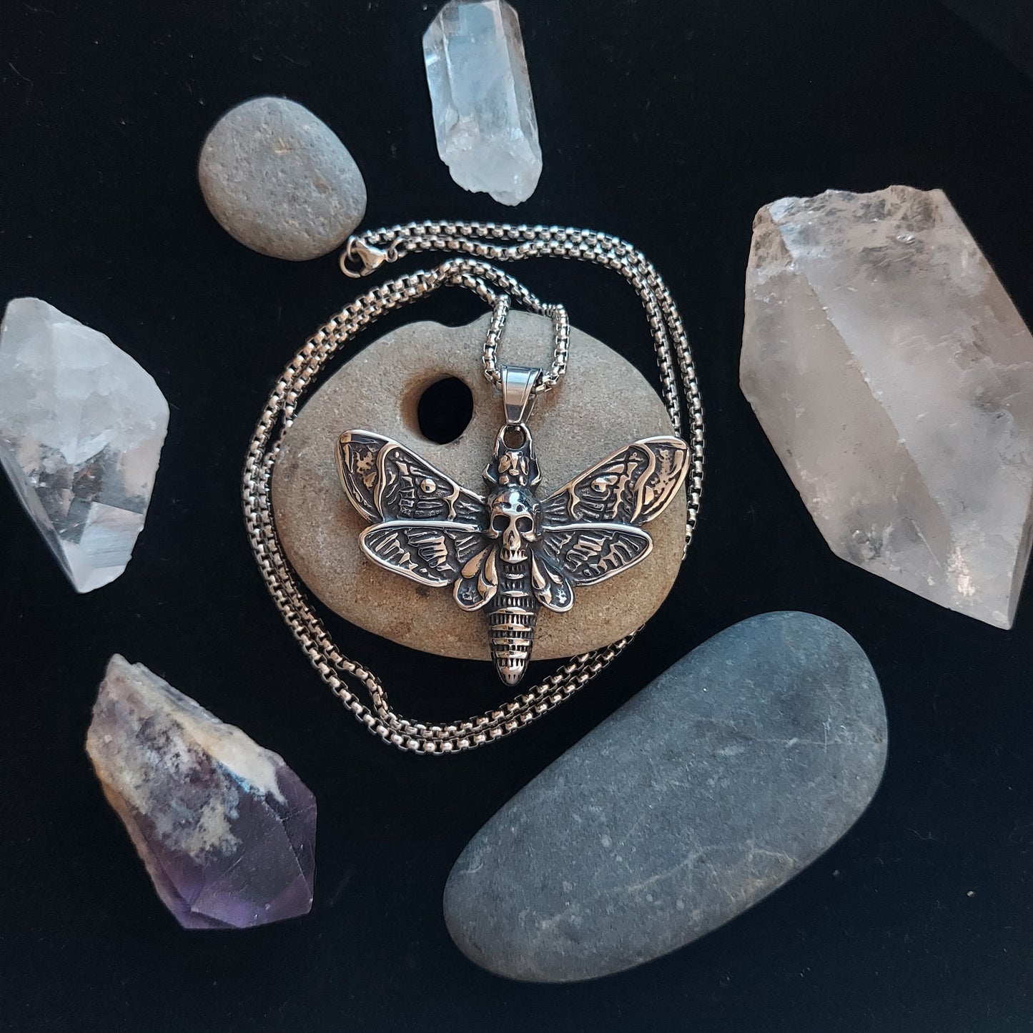 Death's Head Moth Steel Necklace