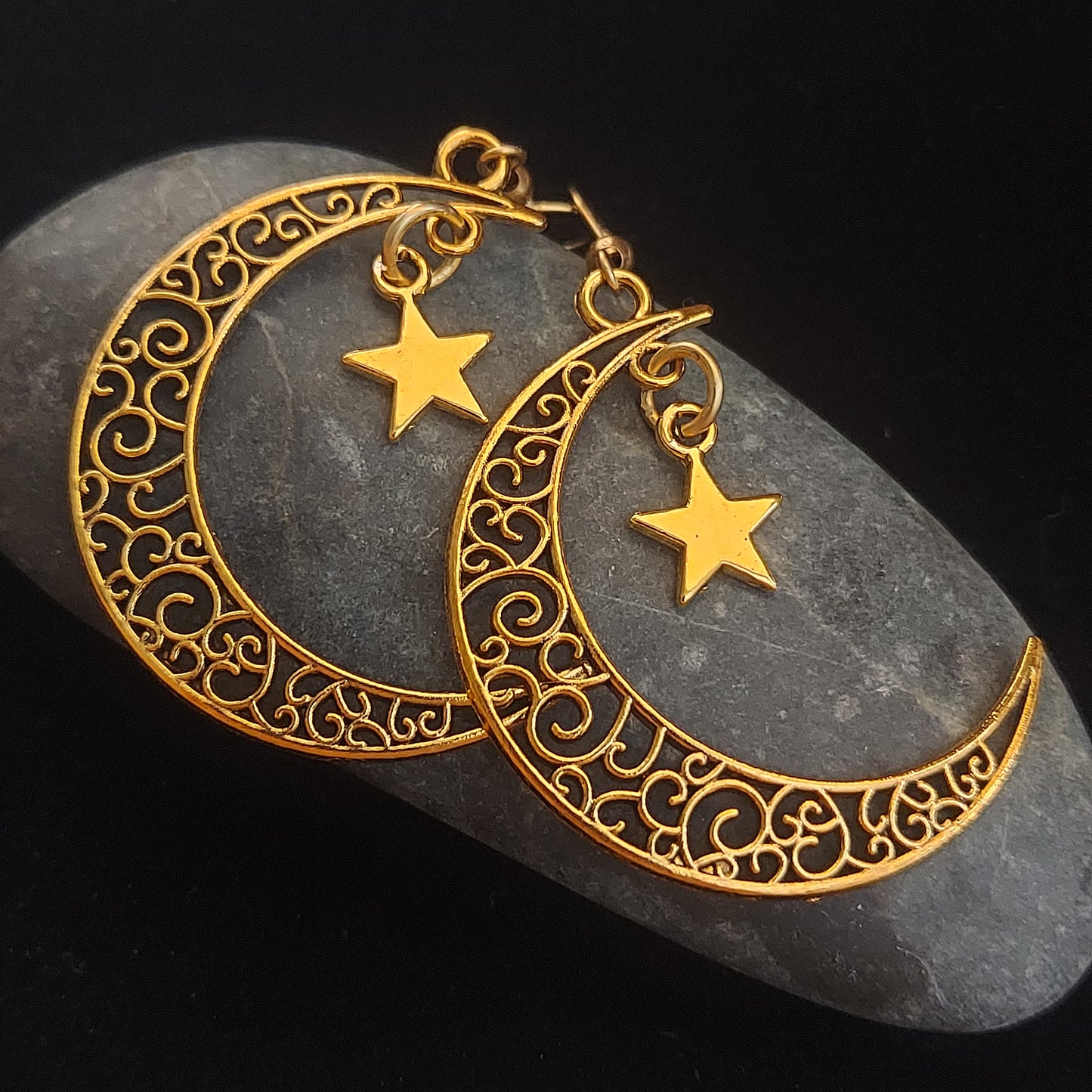 Crescent Moon and Star Earrings Gold