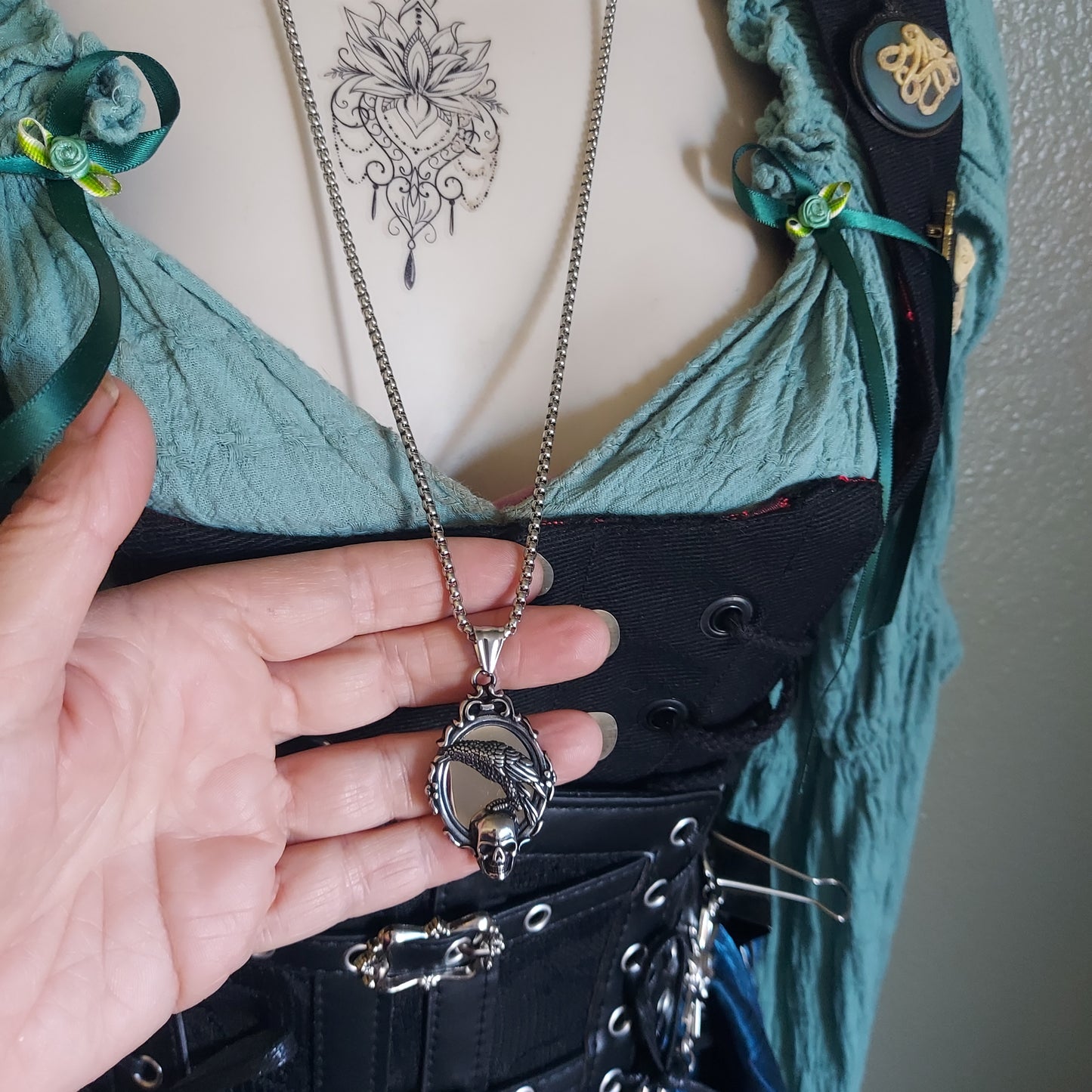 Raven and Skull Necklace