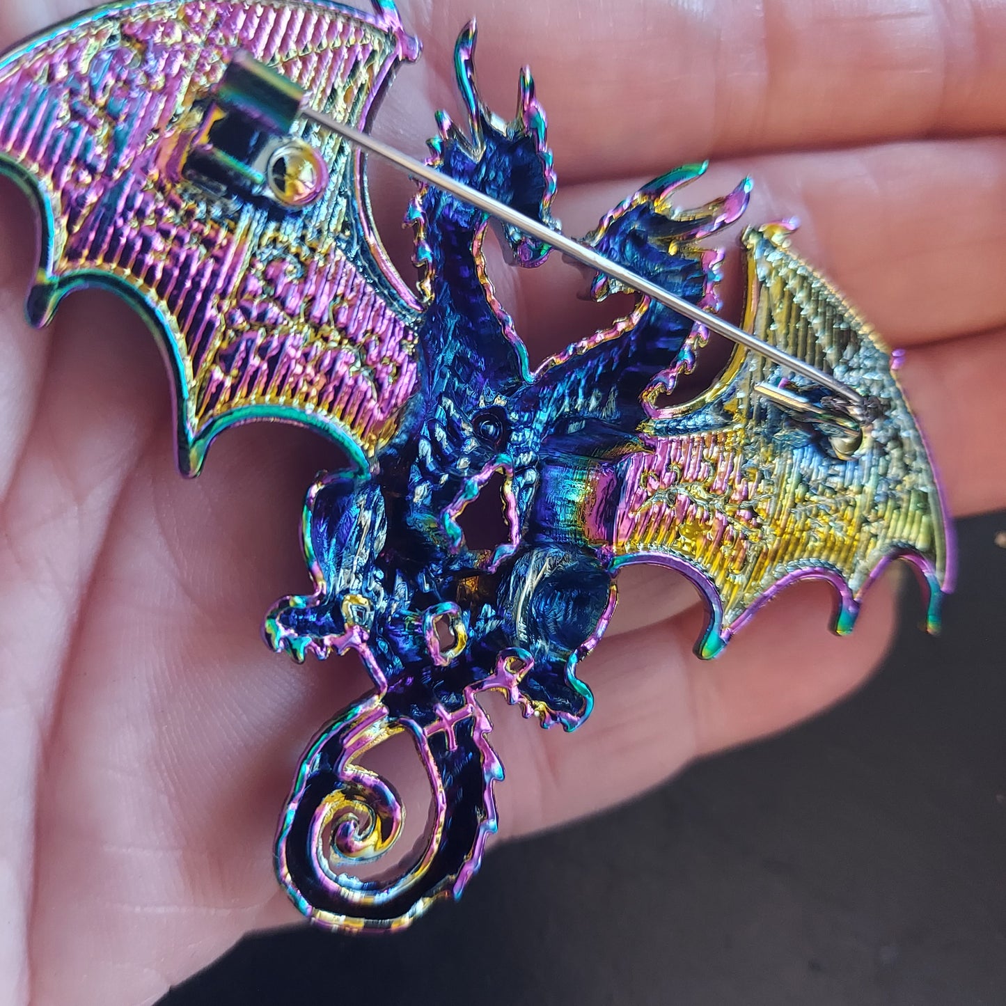 Rainbow Double Dragon Brooch Pin