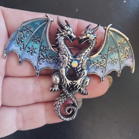 Turquoise Double Dragon Brooch Pin